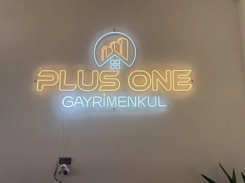 Plus One Gayrimenkul için üretilmiş ışıklı neon kutu harf tabelası